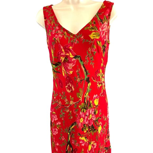 Vintage Y2K Paradise NY Red Beaded Flowy Floral Maxi Sleeveless Dress Small - Picture 3 of 7